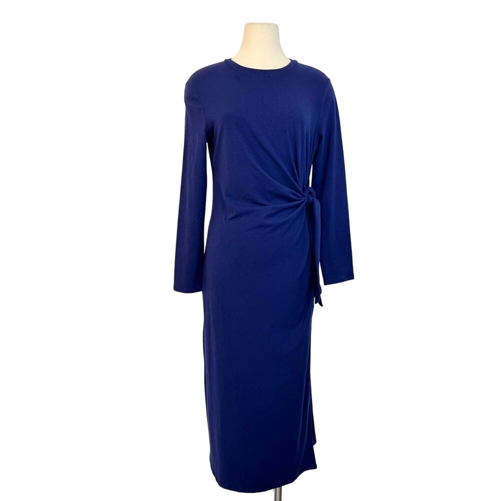 Daily Practice Anthropologie Tie Breaker Long-Sleeve Midi Dress Navy M NWT